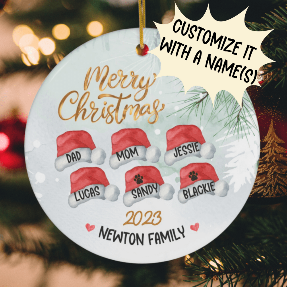 Christmas Gift Ceramic Santa Hat Family and Pet Ornament