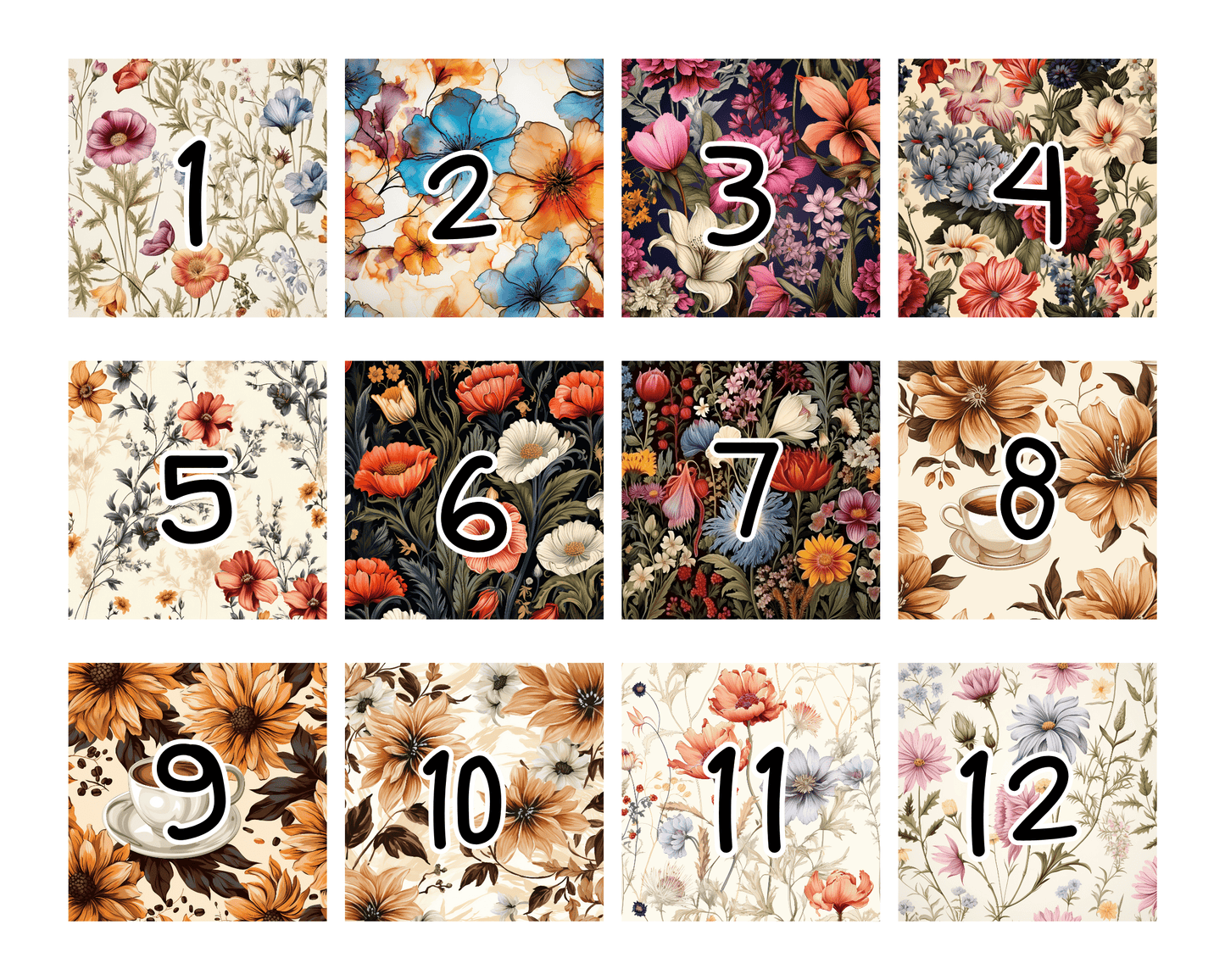 Flowers, 36 Pack of Wild Flowers Digital Papers