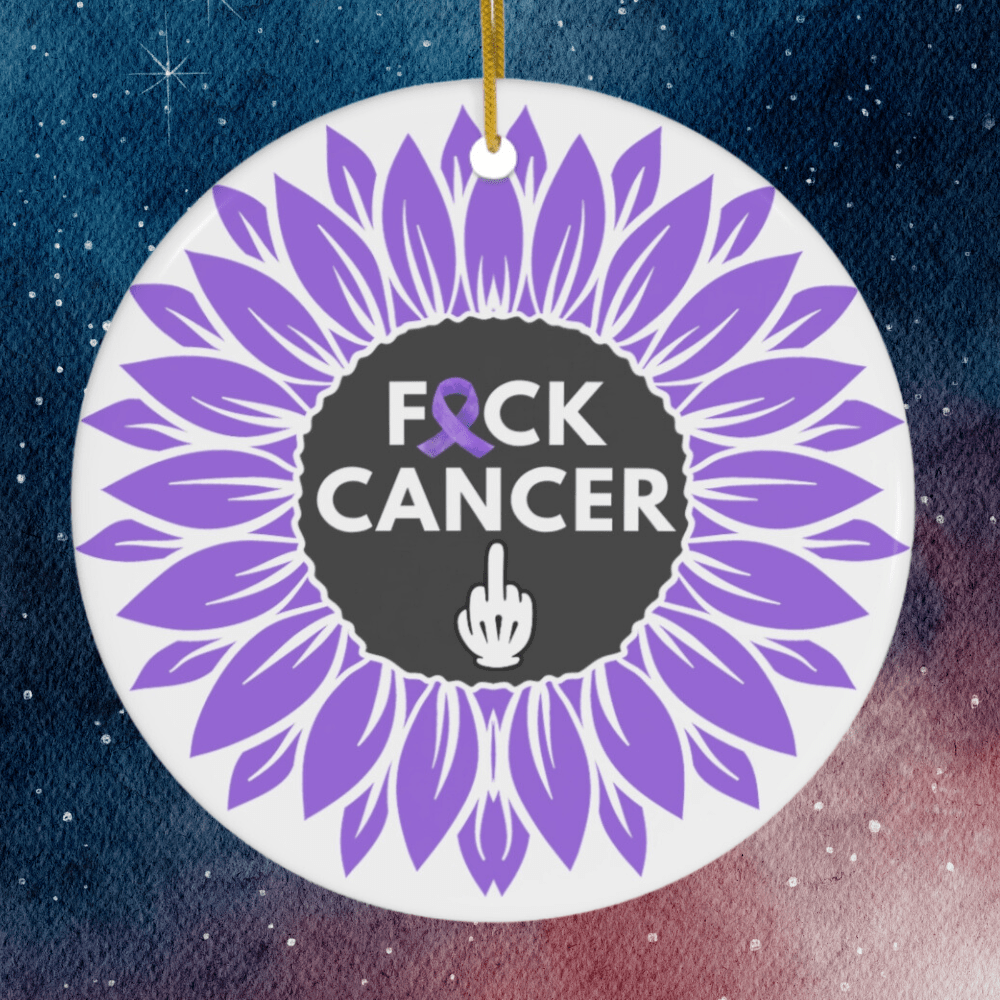 Cancer, Ceramic Ornament, Purple Flower: F*ck Cancer