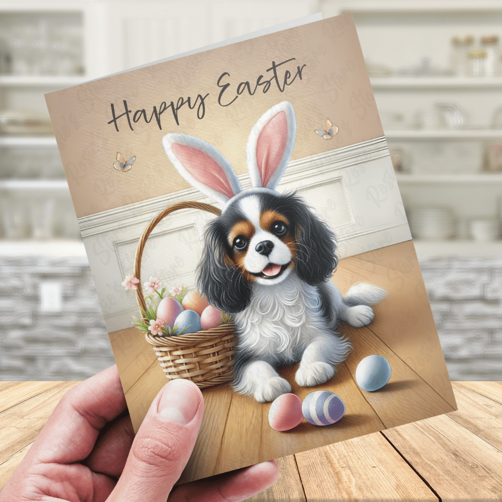 Easter Digital Greeting Card, Cavalier King Charles Spaniel Dog: Happy Easter