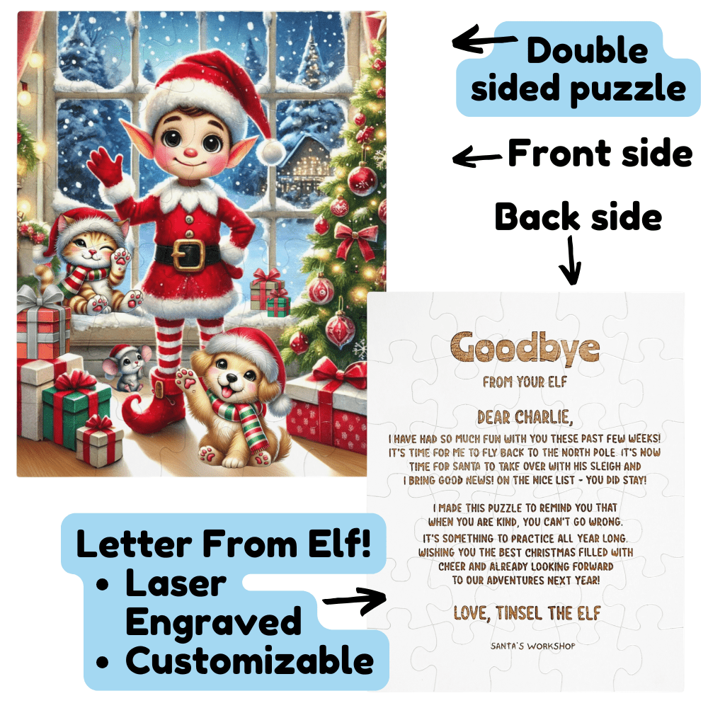 Christmas Gift, Personalized Elf Letter Double-Sided Jigsaw Puzzle: Goodbye or Hello From Your Elf (Elves)