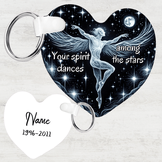 Memorial Heart Keychain With a Gift Box, Angel Male: Your Sprit Dances Among The Stars