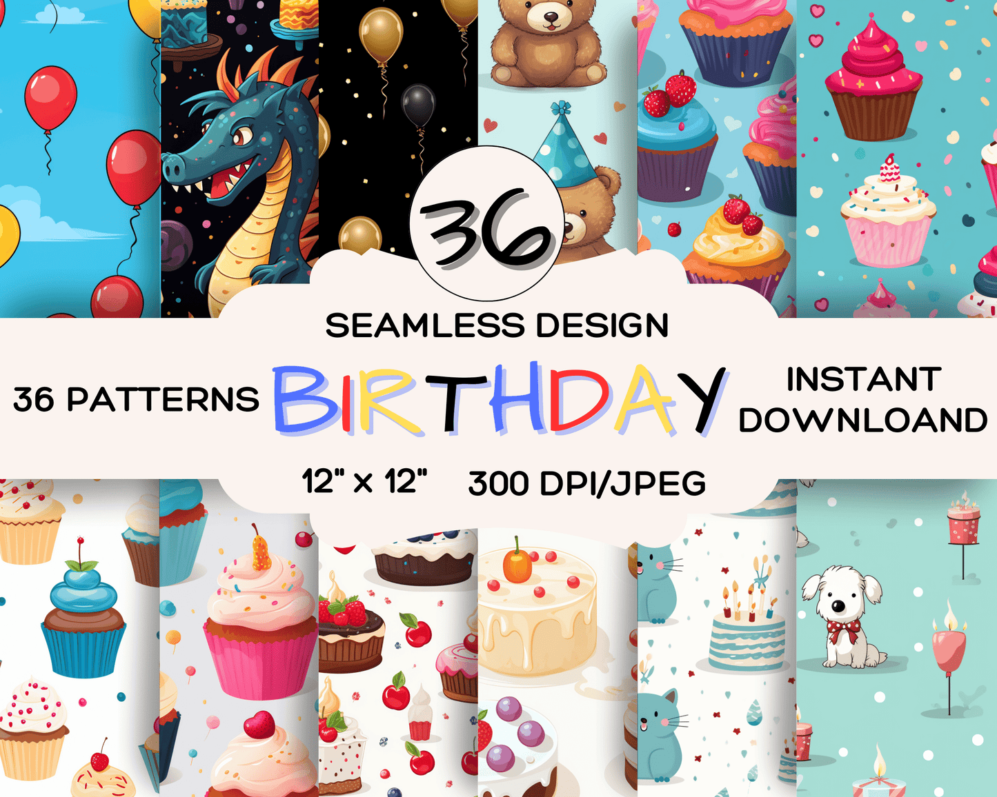 Birthday, 36 Pack of Birthday Digital Papers