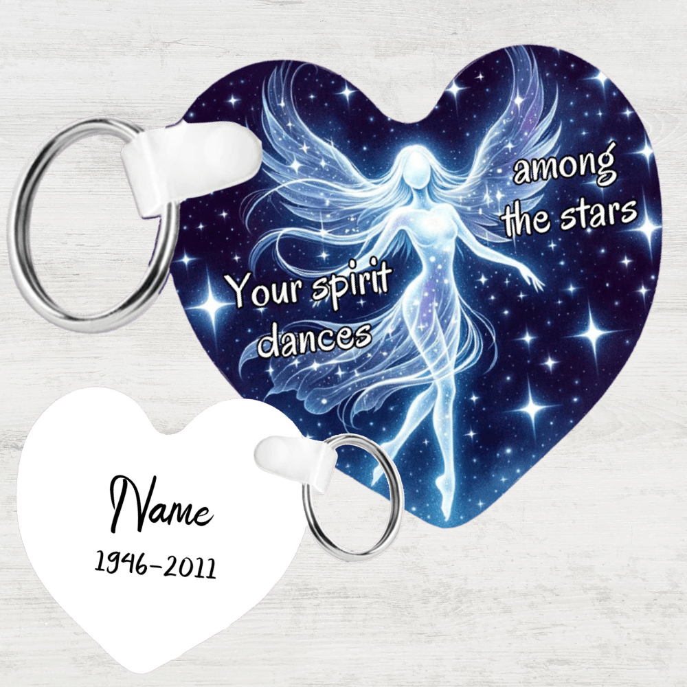 Memorial Heart Keychain With a Gift Box, Angel Female: Your Sprit Dances Among The Stars