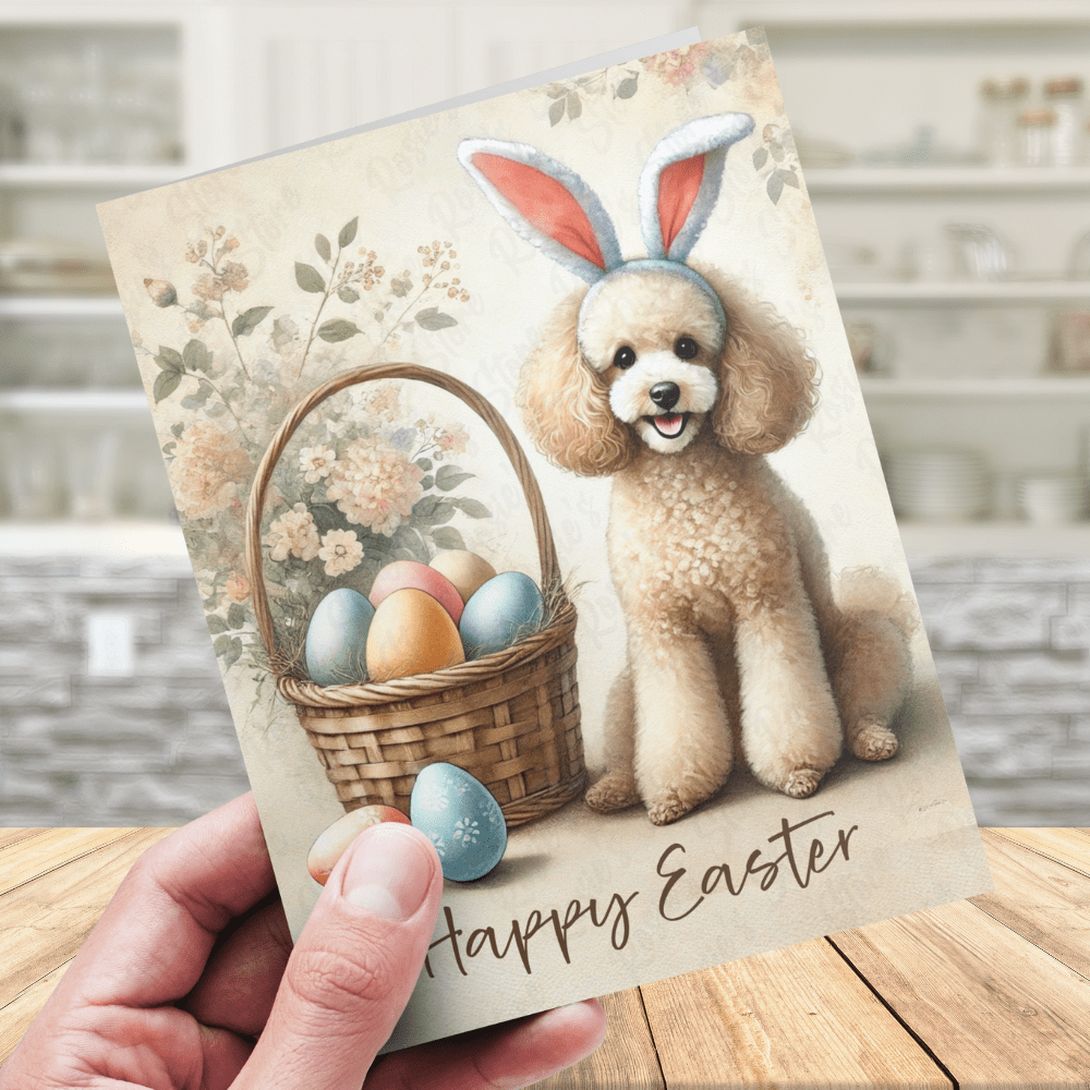 Easter Greeting Card, Poodle Dog: Happy Easter