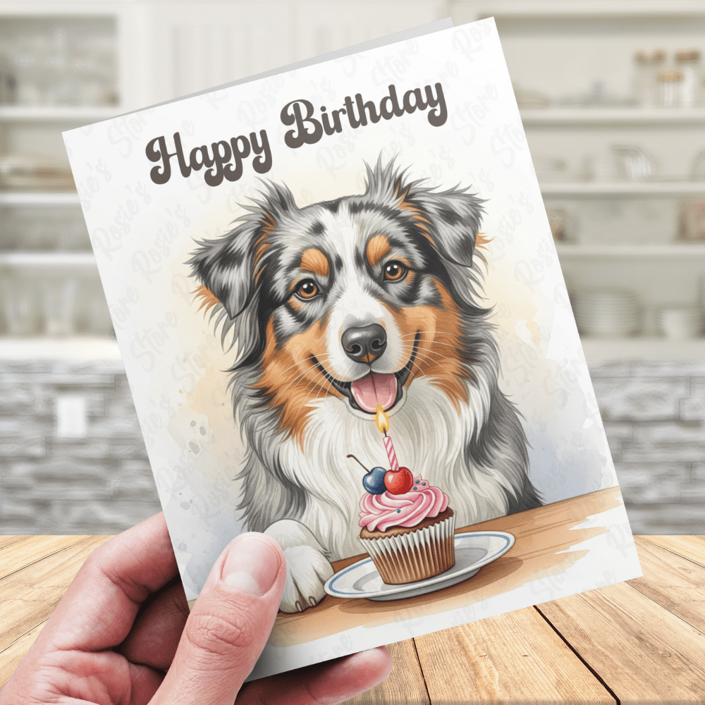 Birthday Greeting Card, Australian Shepherd Dog Pet Lover 01: Happy Birthday