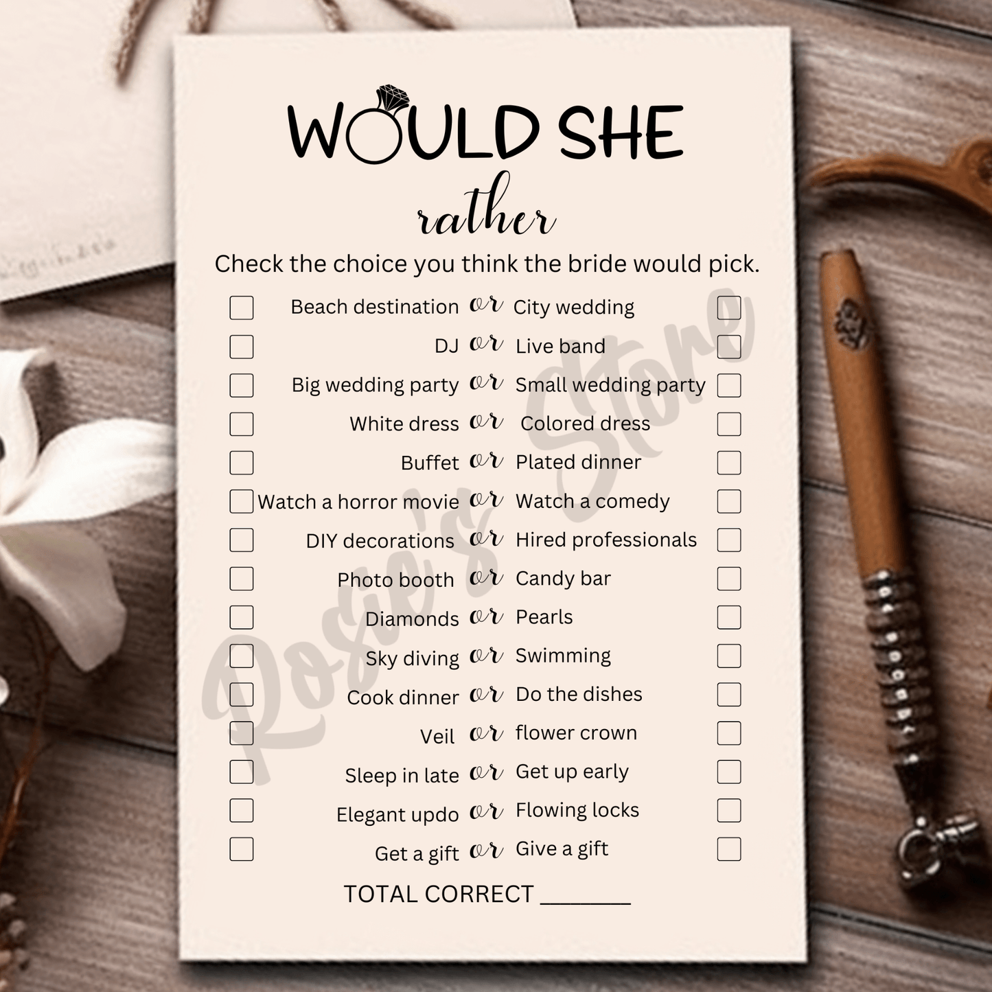 Wedding Digital Bridal Shower Game: Would She Rather...