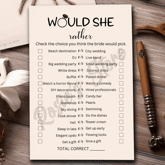 Wedding Digital Bridal Shower Game: Would She Rather...