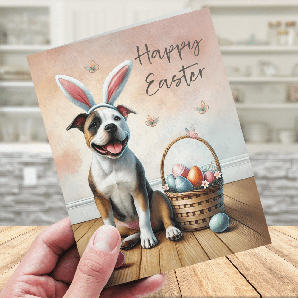 Easter Digital Greeting Card, Pitbull Dog: Happy Easter