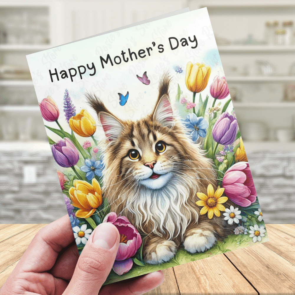Mother's Day Digital Greeting Card, Maine Coon Cat: Happy Mother's Day