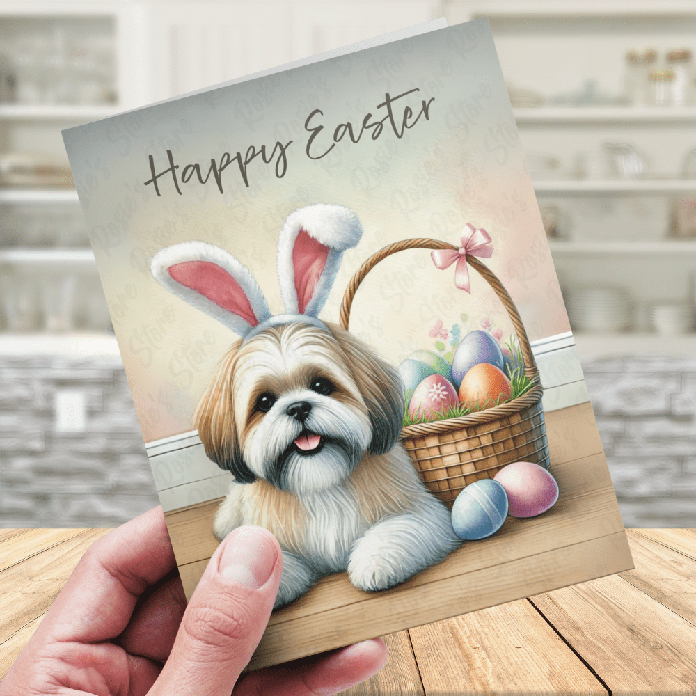 Easter Greeting Card, Shih tzu Dog: Happy Easter