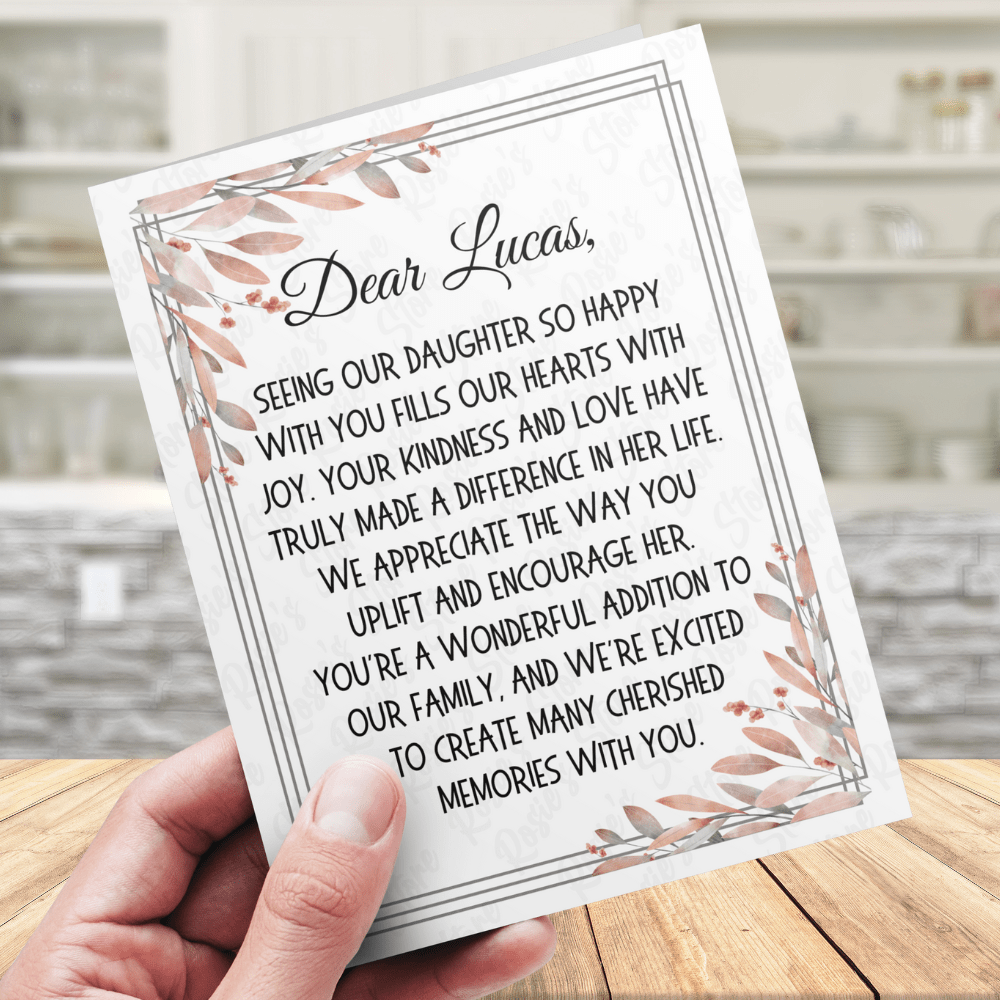 Daughter's Boyfriend/Future Son-in-Law/Son-in-Law Custom Name Greeting Card: Seeing Our Daughter So Happy...