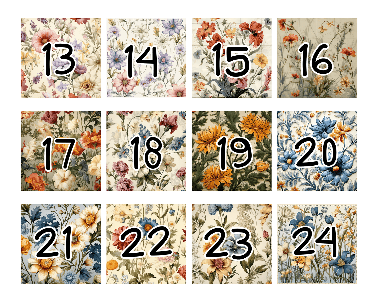 Flowers, 36 Pack of Wild Flowers Digital Papers