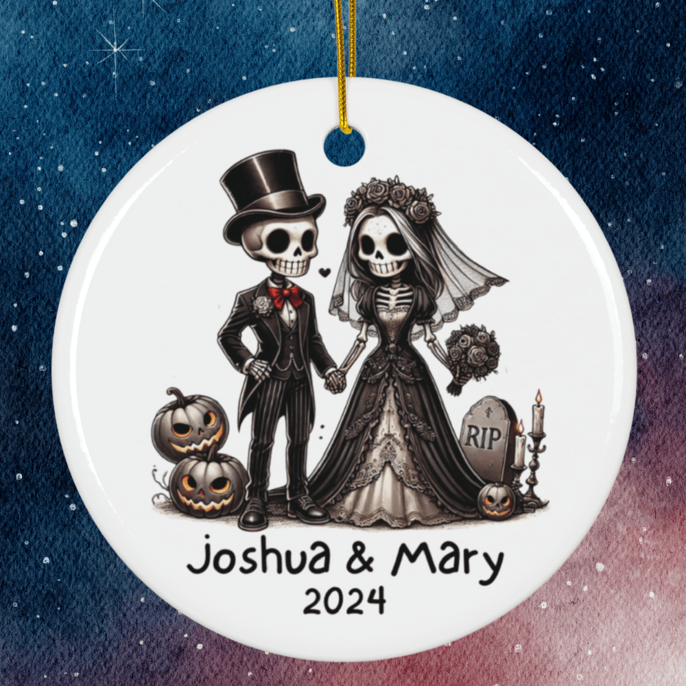 Customizable Halloween/Wedding Ceramic Ornament with A Special Gift: Groom & Bride
