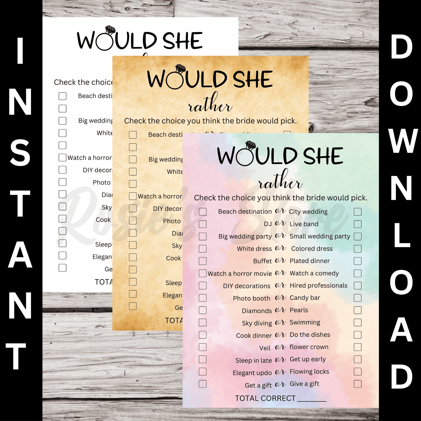 Wedding Digital Bridal Shower Game: Would She Rather...