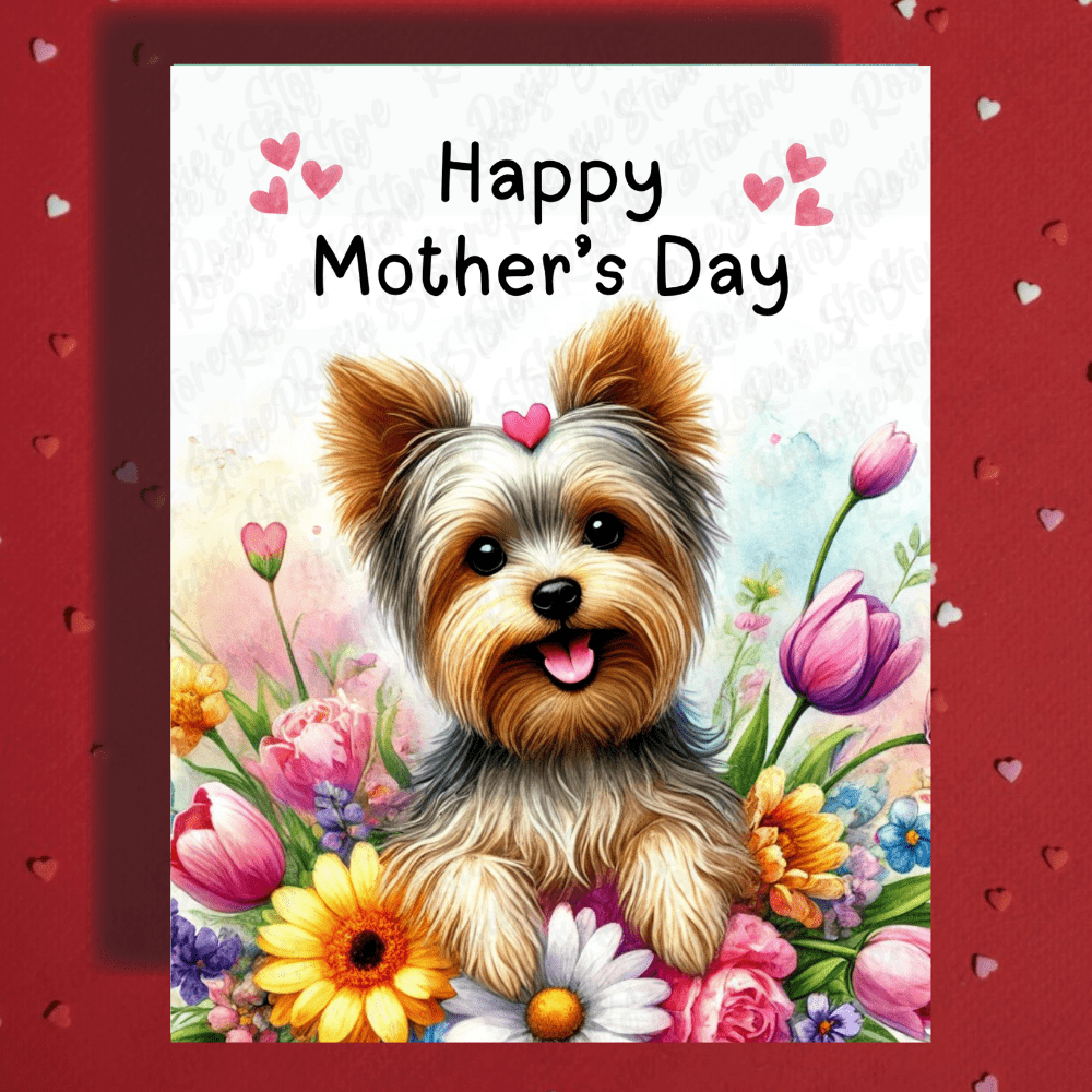 Mom Gift, Greeting Card, Yorkie, Yorkshire Terrier Dog with Heart: Happy Mother's Day