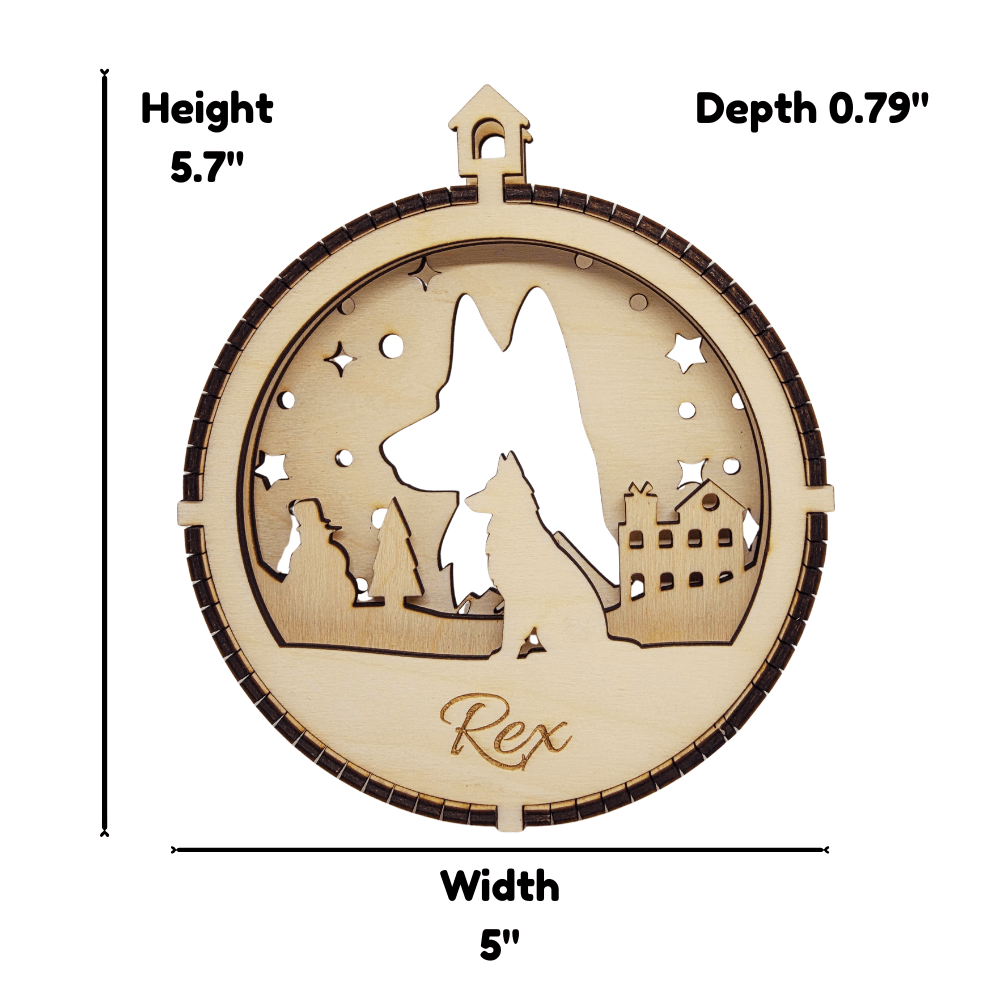 3D Wooden Dog Ornament: German Shepherd