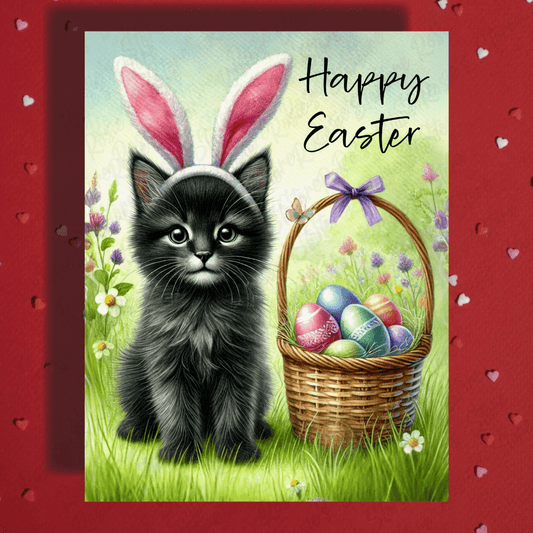 Easter Greeting Card, Black Cat: Happy Easter