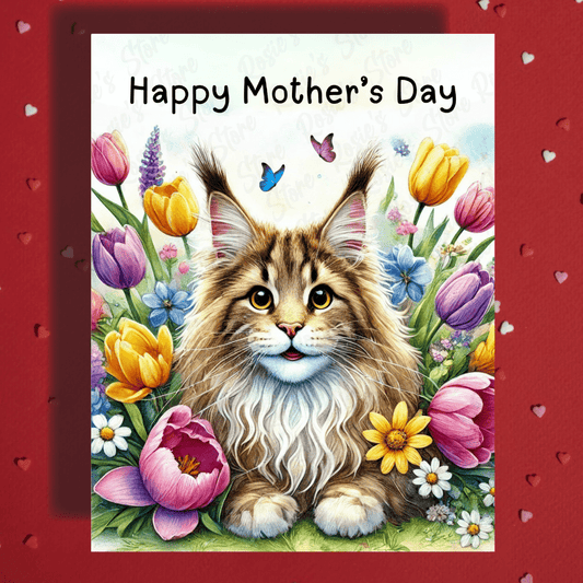 Mom Gift, Greeting Card, Maine Coon Cat: Happy Mother's Day