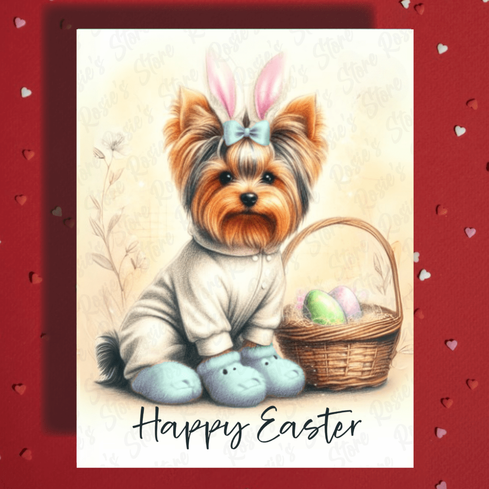 Easter Greeting Card, Yorkie - Light Blue: Happy Easter