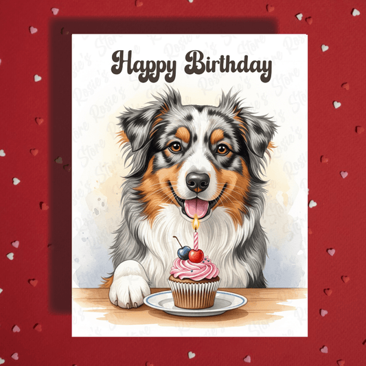 Birthday Greeting Card, Australian Shepherd Dog Pet Lover 01: Happy Birthday