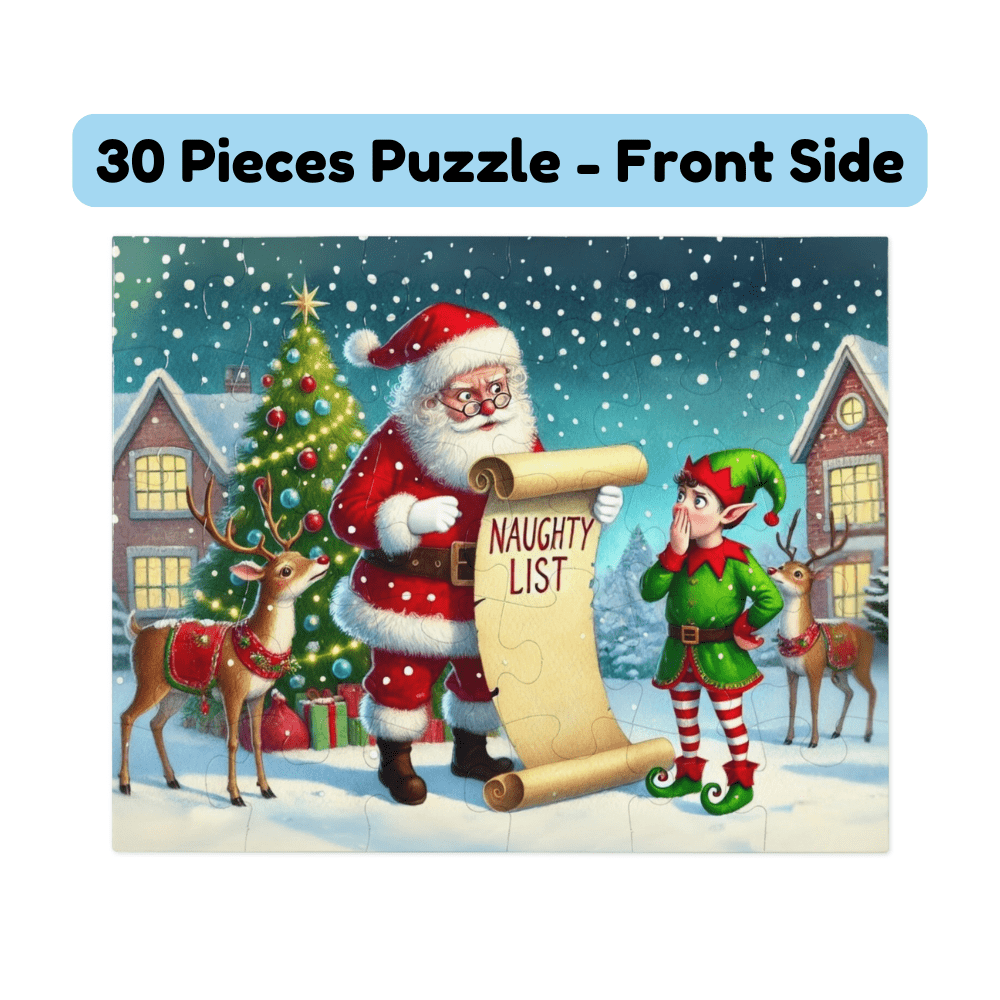 Christmas Gift, Double-sided Puzzle with Laser Engraved Naughty List Warning From Santa Claus