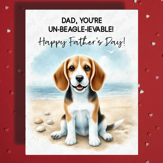 Dad Gift, Greeting Card, Beagle Dog On The Beach: Happy Father's Day