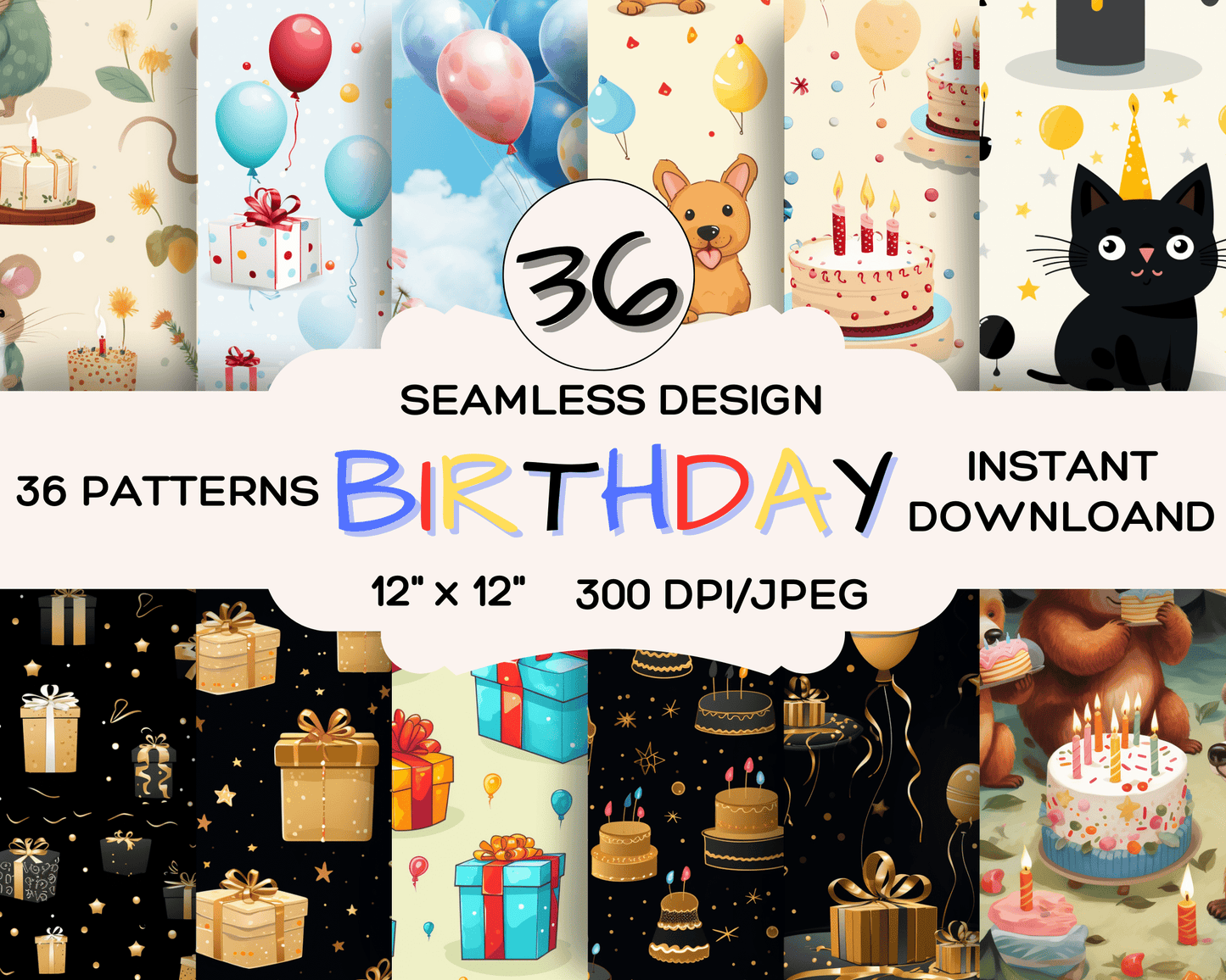 Birthday, 36 Pack of Birthday Digital Papers