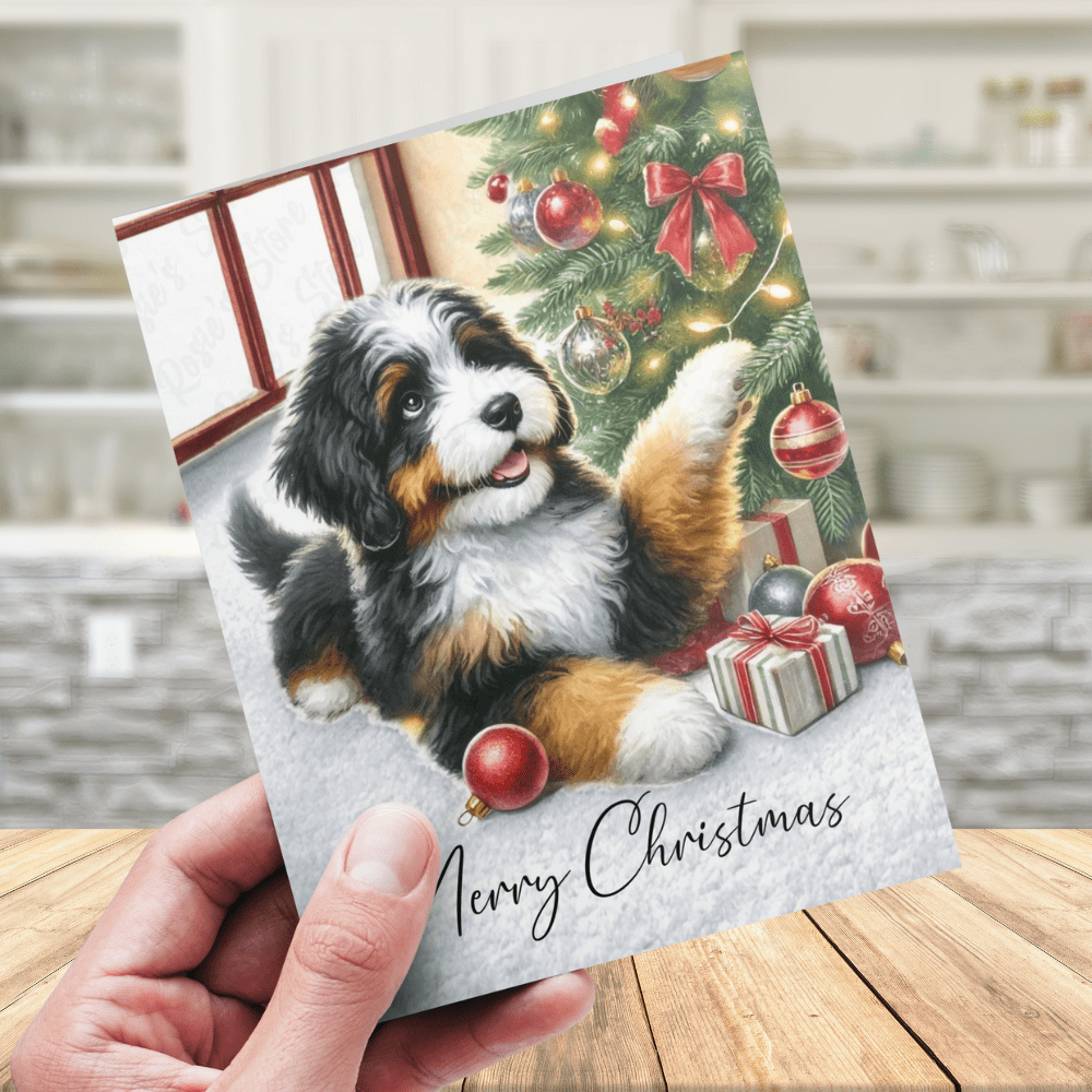 Christmas Greeting Card, Bernedoodle Dog Lover: Merry Christmas
