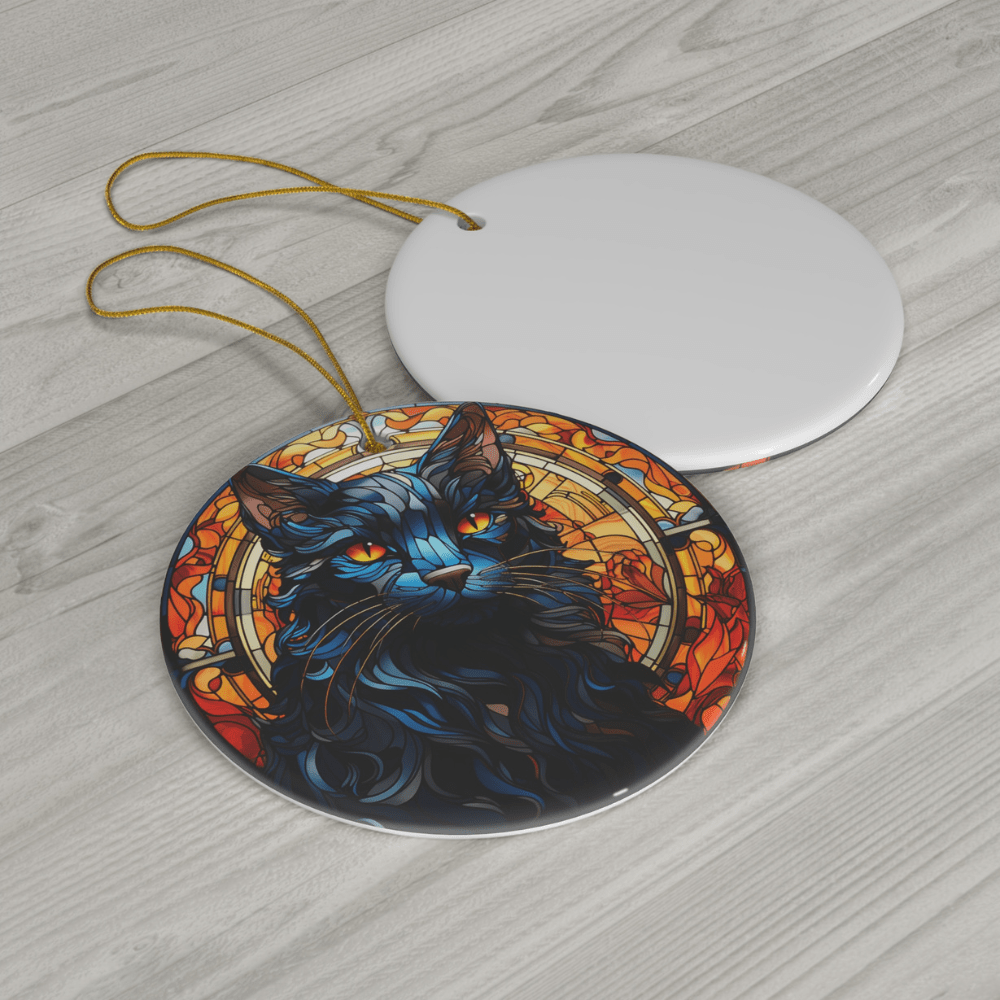 Cat, Personalized Cat Lovers Ceramic Ornament: Black/Blue Cat