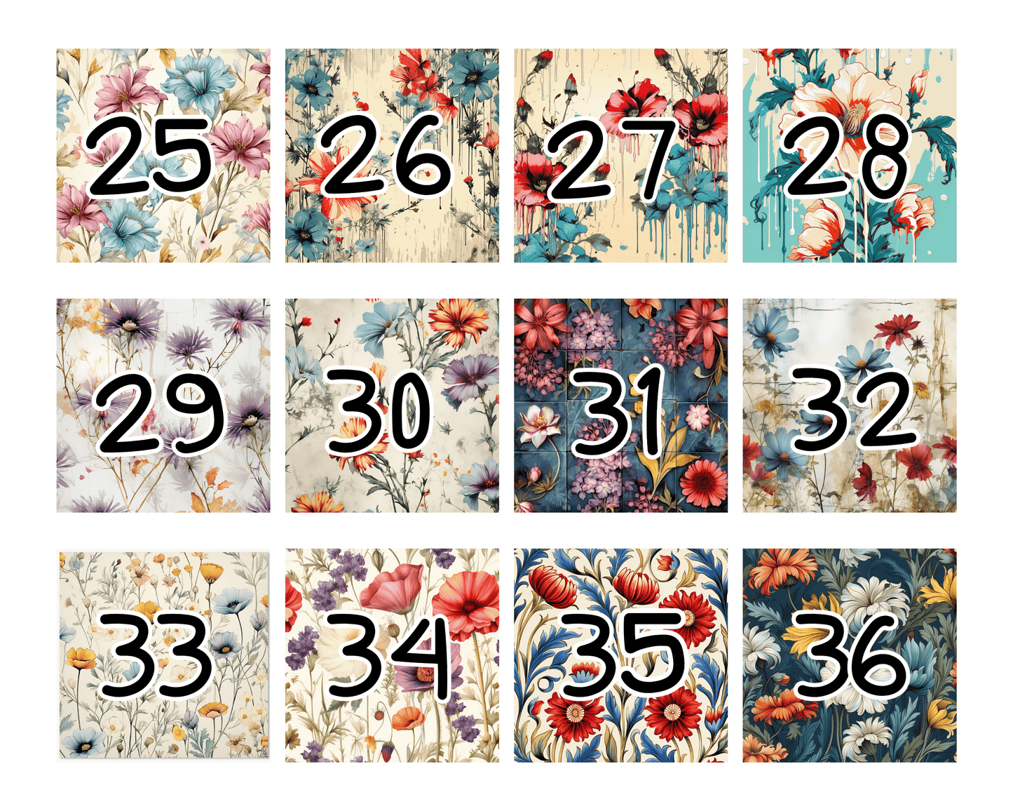 Flowers, 36 Pack of Wild Flowers Digital Papers