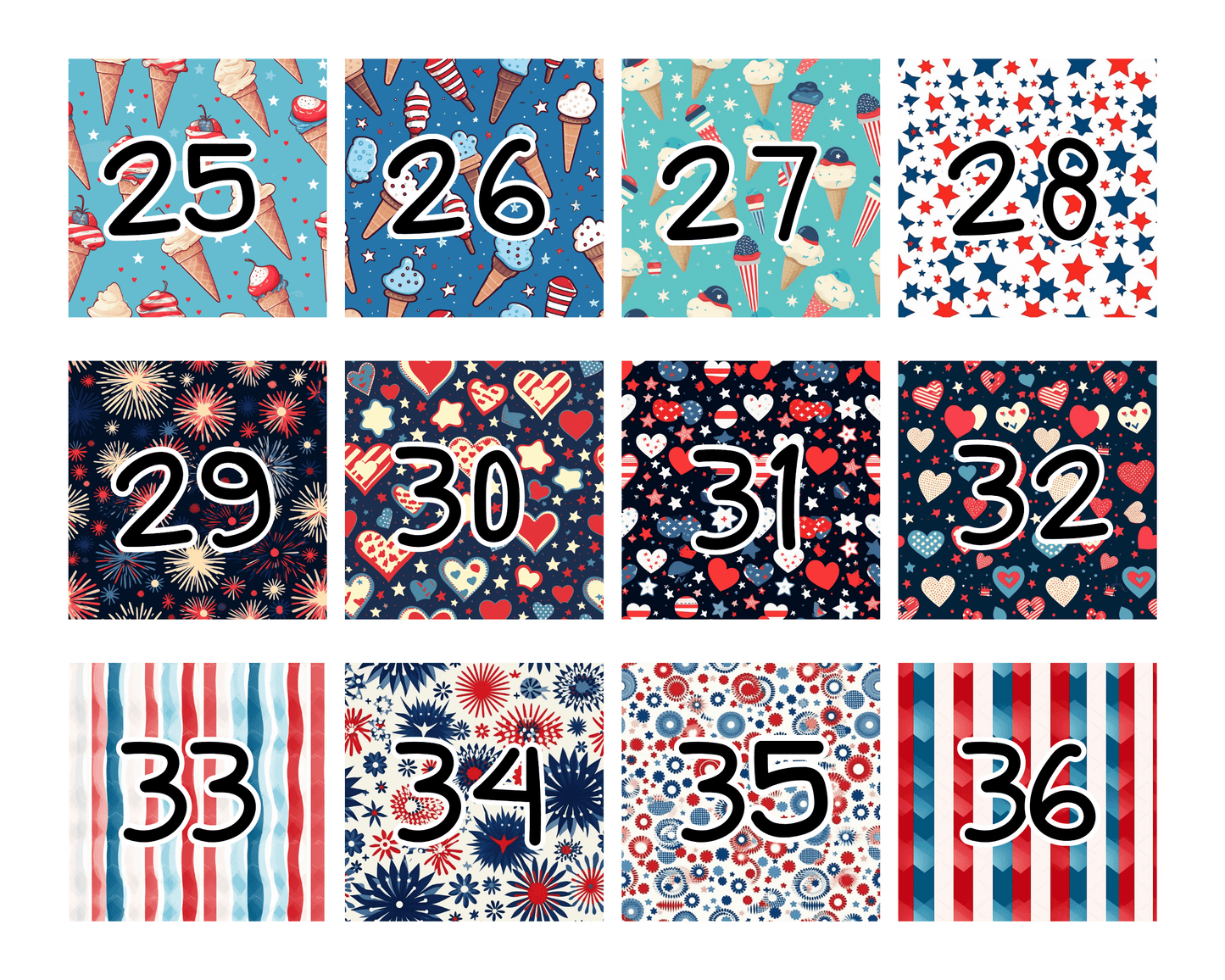 4th of July, 36 Pack of 4th of July Digital Papers