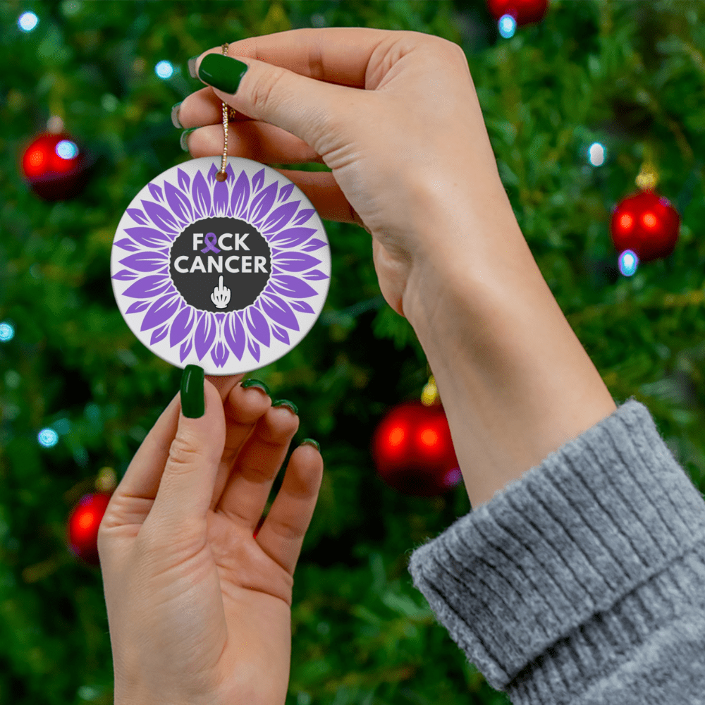 Cancer, Ceramic Ornament, Purple Flower: F*ck Cancer