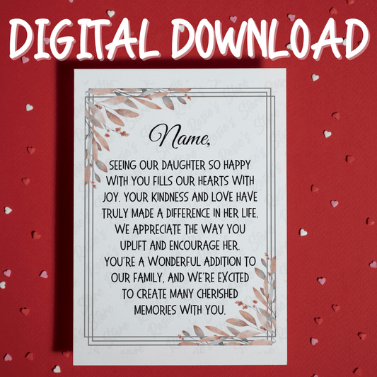 Daughter's Boyfriend/Future Son-in-Law/Son-in-Law Digital Custom Name Greeting Card: Seeing Our Daughter So Happy...