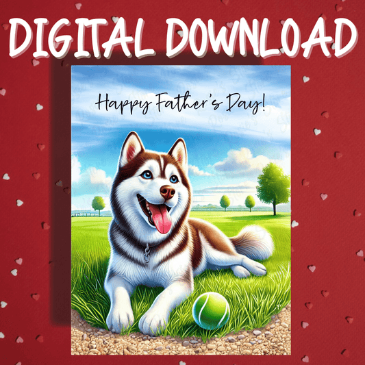 Father's Day Digital Greeting Card, Brown/White Husky Dog: Happy Father's Day