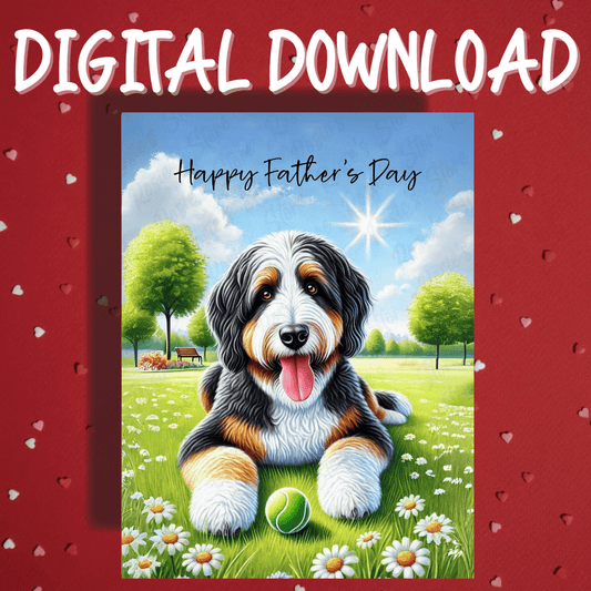 Father's Day Digital Greeting Card, Bernedoodle Dog 2: Happy Father's Day