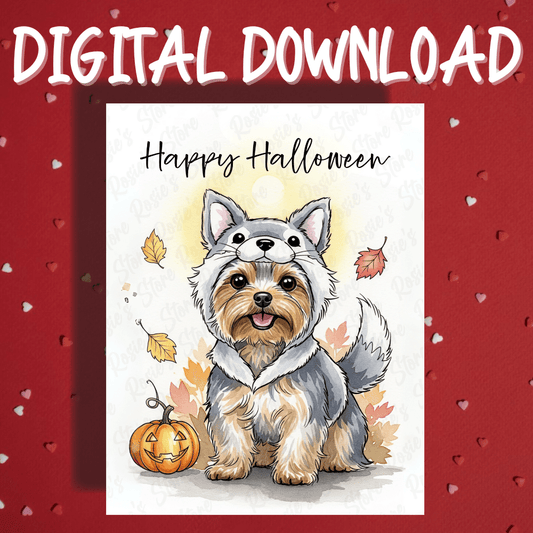 Halloween Fall Digital Greeting Card, Yorkie Dog Pet Lover: Happy Halloween