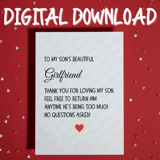 Girlfriend Funny Digital Greeting Card For Son's Girlfriend: Thank You For Loving My Son
