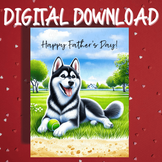 Father's Day Digital Greeting Card, Black/White Husky Dog: Happy Father's Day