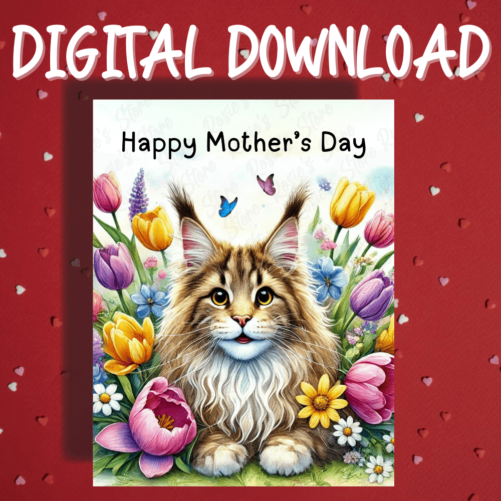 Mother's Day Digital Greeting Card, Maine Coon Cat: Happy Mother's Day