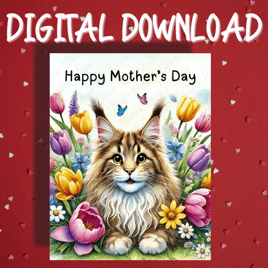 Mother's Day Digital Greeting Card, Maine Coon Cat: Happy Mother's Day