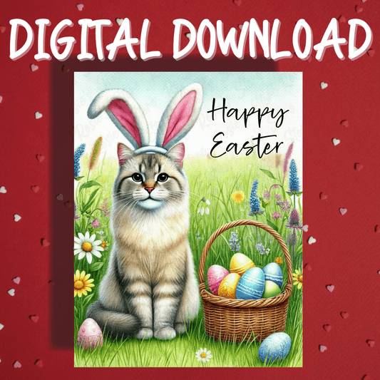Easter Digital Greeting Card, Cat: Happy Easter