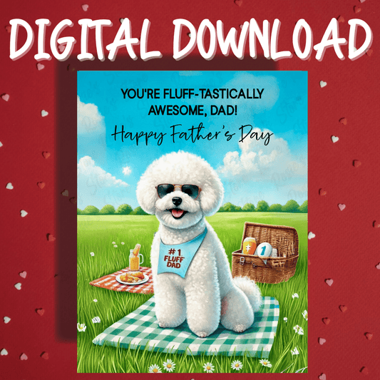 Father's Day Digital Greeting Card, Bichon Frise Dog, Picnic: Happy Father's Day