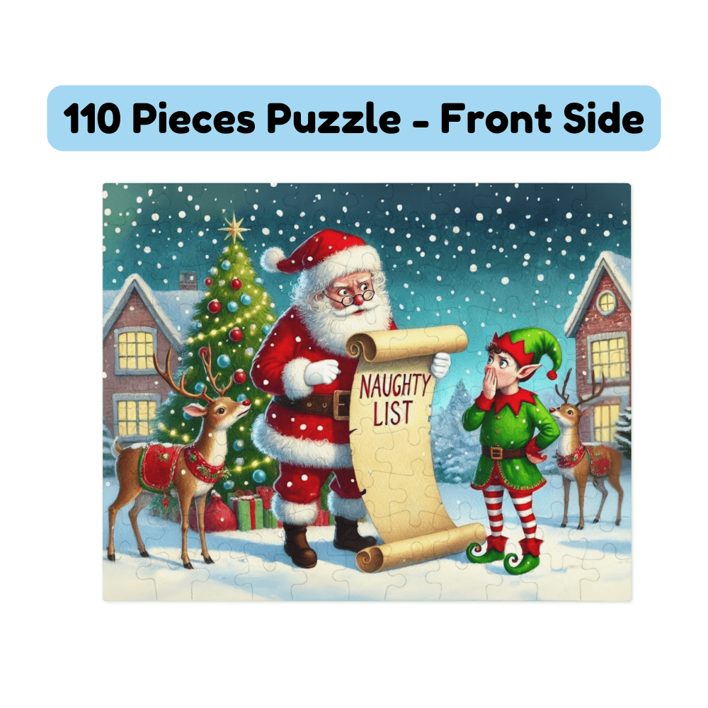 Christmas Gift, Double-sided Puzzle with Laser Engraved Naughty List Warning From Santa Claus