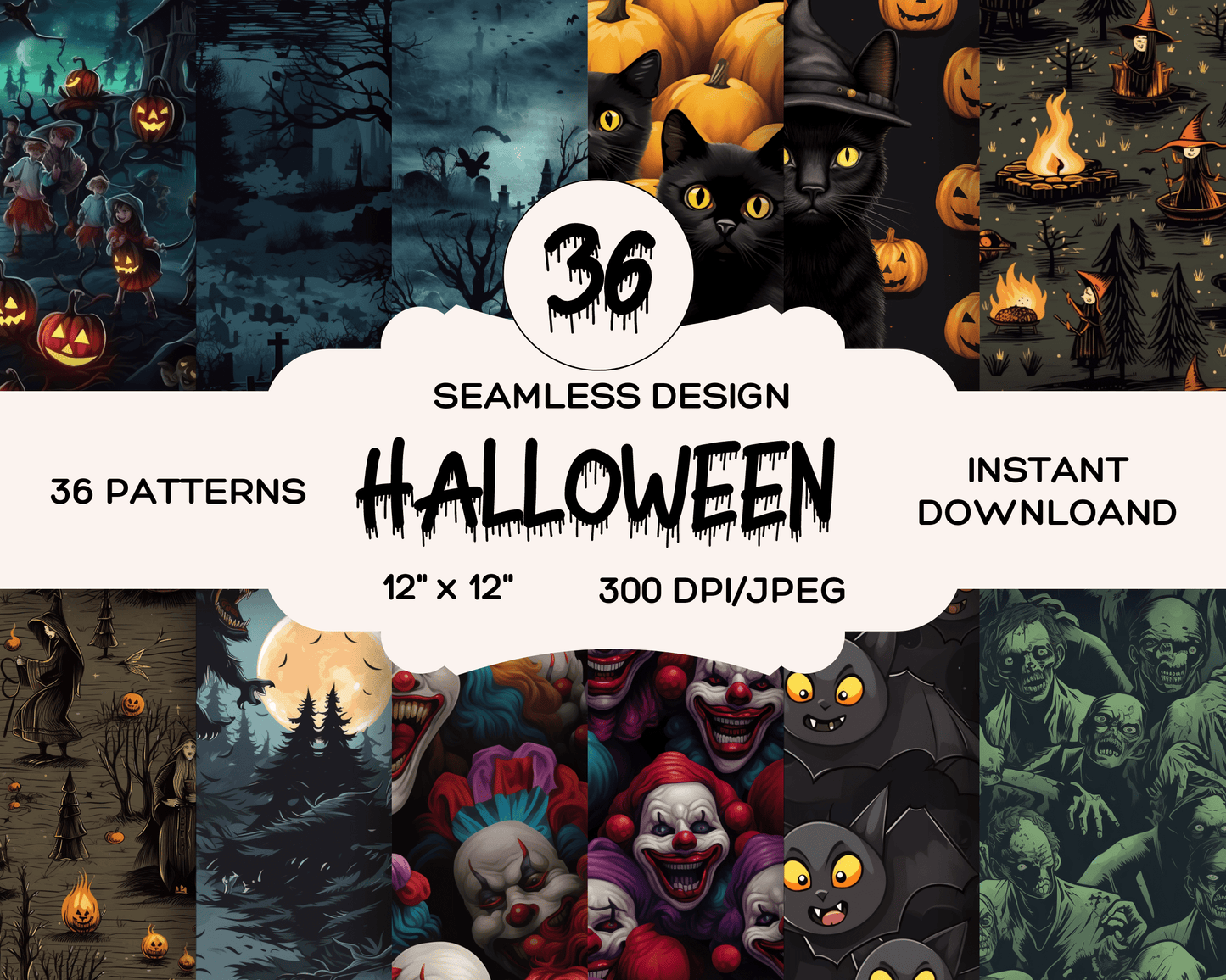 Halloween, 36 Pack of Halloween Digital Papers