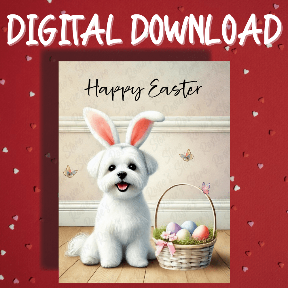 Easter Digital Greeting Card, Maltese Dog: Happy Easter