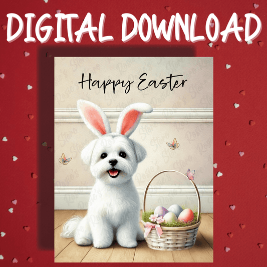 Easter Digital Greeting Card, Maltese Dog: Happy Easter