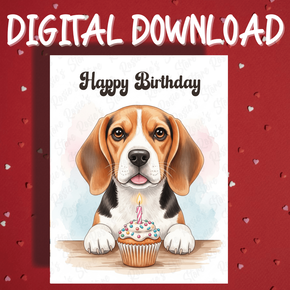 Birthday Digital Greeting Card, Beagle Dog Pet Lover 02: Happy Birthday