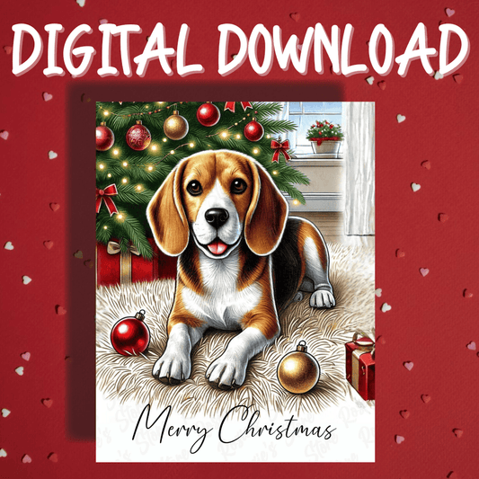 Christmas Printable Card, Digital Download, Beagle Dog Lover: Merry Christmas