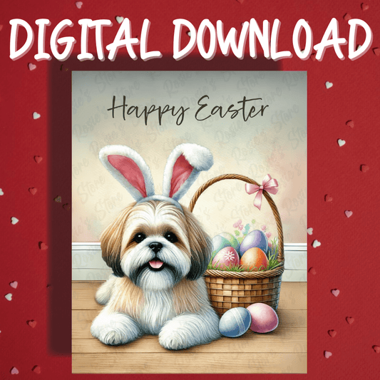 Easter Digital Greeting Card, Shih tzu Dog: Happy Easter